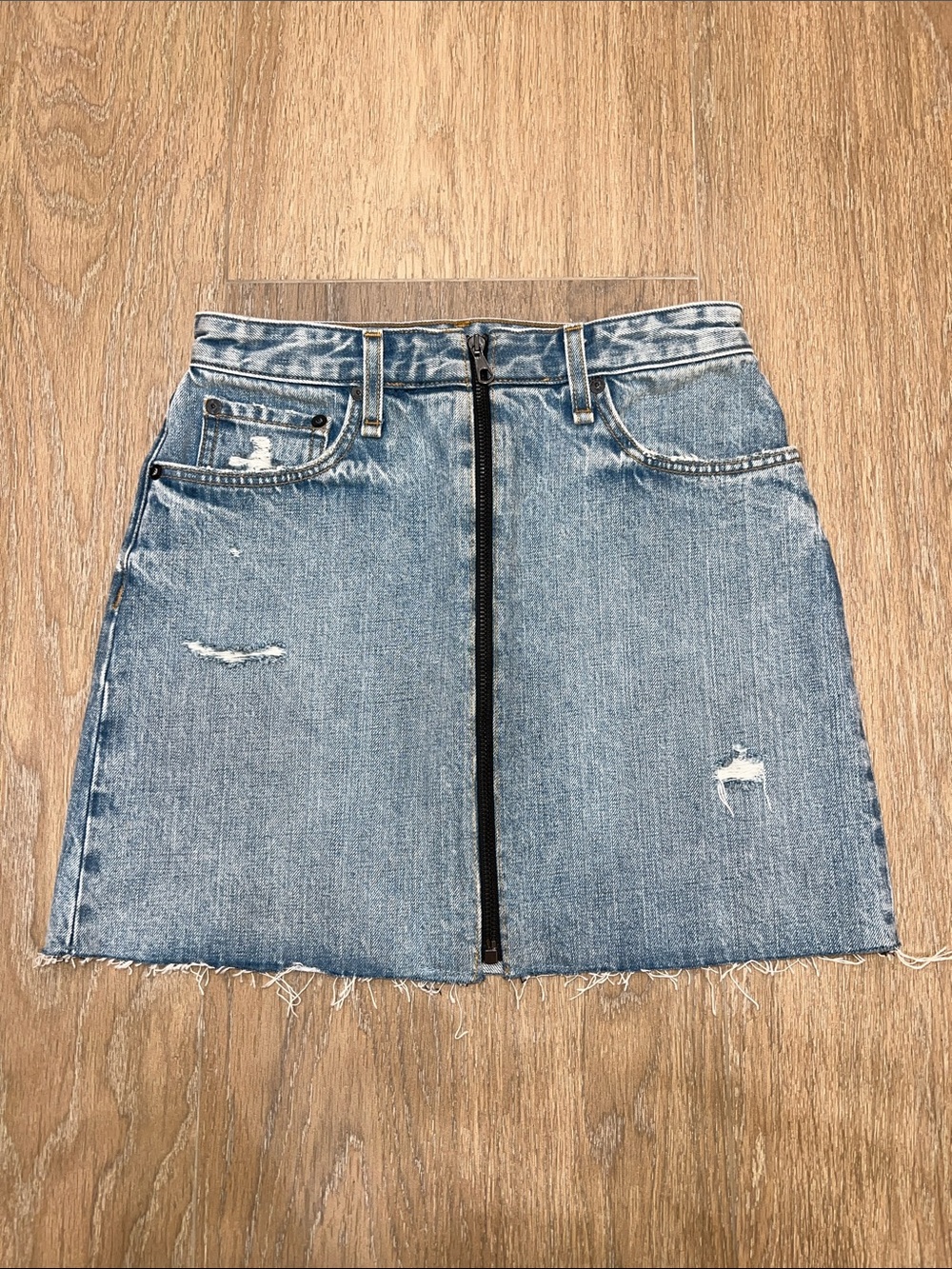 Rag&Bone Distressed Blue Denim Zip-Front Skirt